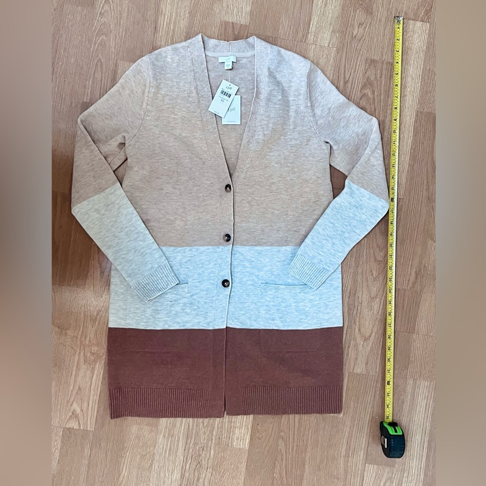 J. JILL COLOR BLOCK LONG BUTTON CARDIGAN SIZE XS